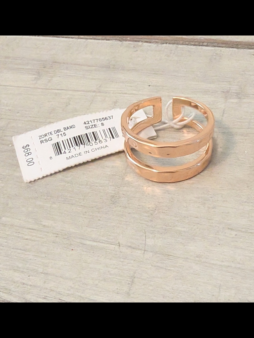 Kendra Scott Zorte Double Band Ring Hammered Rose Gold Size 8